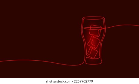 Una línea de vidrio continuo del concepto de símbolo de hielo de cola. Silueta del icono de la tecnología de la limonada de la bebida azucarera espumosa fría. Ilustración del dibujo de una sola línea blanca digital