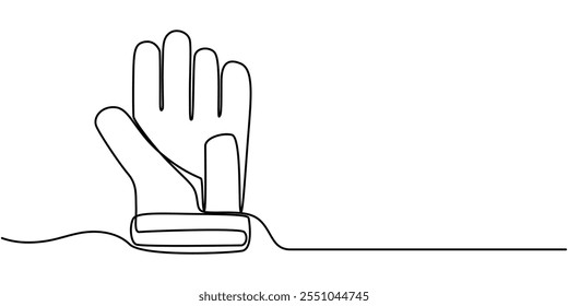 Una línea de guantes continuos. Concepto de Anuncio de ropa de arte de línea. Dibujado a mano, Ilustración vectorial de contorno, línea continua única de dibujo Guantes de portero. Guantes de protección para porteros. Porteros de fútbol