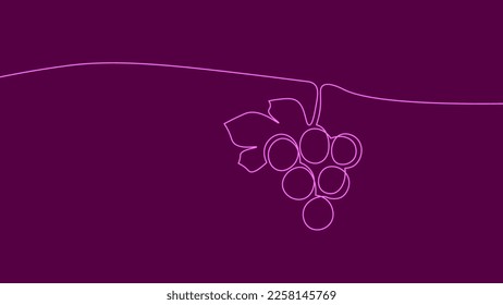 One line continuous grapes fresh fruit symbol concept. Silhouette of vegan organic healthy snack. Digital white single line sketch drawing vector illustration