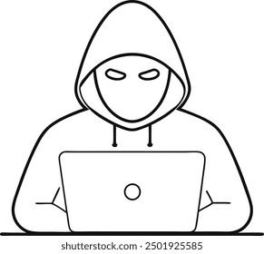 One line continuous hacker cyber security symbol concept. Silhouette online bank thief finance,