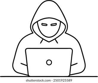 Una línea de concepto de símbolo de ciberseguridad de hackers continuos. Silueta en línea banco ladrón de finanzas,