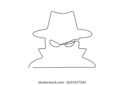 One line continuous hacker cyber security symbol concept. Silhouette online bank thief finance safety technology icon, One line continuous cyber security hacker symbol. Silhouette of online financial.