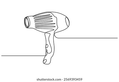 One line continuous hairdryer hairdresser symbol concept, Hair Dryer continuous line art, Single one line drawing hair dryer. Electric Home Appliance