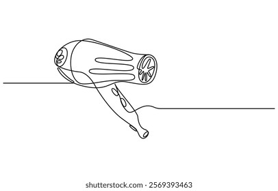 One line continuous hairdryer hairdresser symbol concept, Hair Dryer continuous line art, Single one line drawing hair dryer. Electric Home Appliance