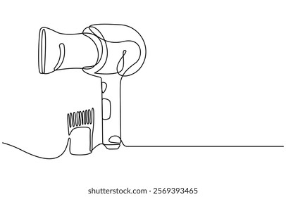 One line continuous hairdryer hairdresser symbol concept, Hair Dryer continuous line art, Single one line drawing hair dryer. Electric Home Appliance