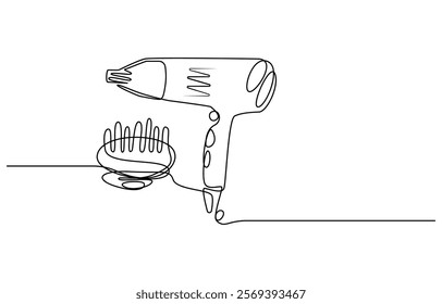 One line continuous hairdryer hairdresser symbol concept, Hair Dryer continuous line art, Single one line drawing hair dryer. Electric Home Appliance