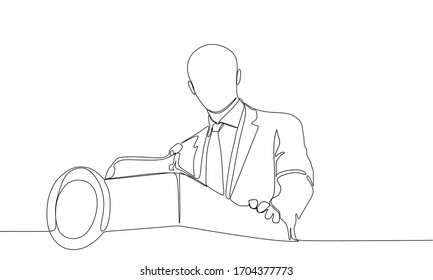 one line continuous hand drawn vector show a man is having speech 