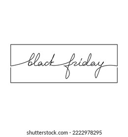 One line continuous hand drawn tag label with lettering Bnack Friday. Calligraphic text icon for banner, flyer, sign, showcase design, retail shop, outlet. Shopping concept.