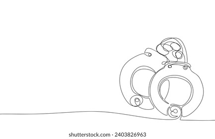 One line continuous handcuffs. Line art handcuffs outline. Hand drawn vector art.