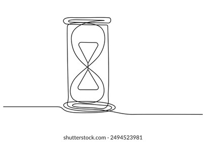Un reloj de arena continuo de línea. Línea de arte contorno de reloj de arena. Reloj de arena de una línea de Ilustración vectorial continua. Silueta de contorno de reloj de arena dibujado a mano.