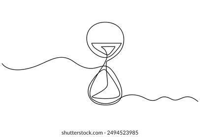 One line continuous hourglass. Line art hourglass outline. Hourglass one line continuous vector illustration. Hand drawn hourglass outline silhouette.