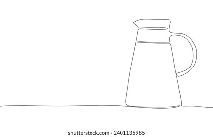 One line continuous jug. Line art outline glass jug. Hand drawn vector art.