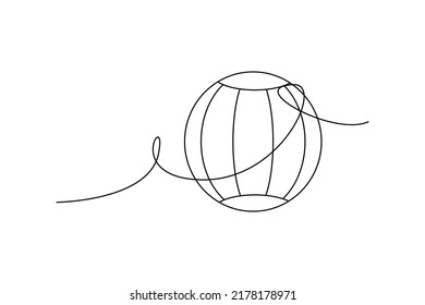 One line continuous of kids toy ball. Minimalist style vector illustration in white background.