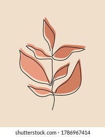 One line continuous of leaves, single line drawing art, tropical leaves,  botanical leaf isolated, simple art design, abstract line, vector