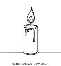 Eine Linie durchgehendes Blitzkerzen-Symbol-Konzept. Silhouette der brennenden Gedenkfeier Kirchentradition. Digitale weiße Skizzenzeichnung mit einer einzelnen Linie Vektorillustration