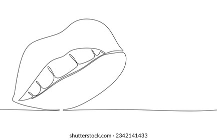Eine Reihe Lippen mit Dauerbetrieb. Line Art of Passion Concept Banner. Rahmenvektorgrafik.