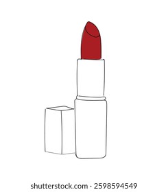 One line continuous lipstick icons set. Vector drawing Hand drawn linear silhouette illustration. Minimal design, make up print, cosmetic banner, card. Hand made vector not Al