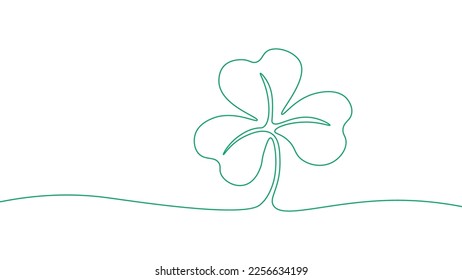 One line continuous lucky four leaves clover symbol concept. Silhouette of St Patrick's Day good luck tradition. Digital white single line sketch drawing vector illustration