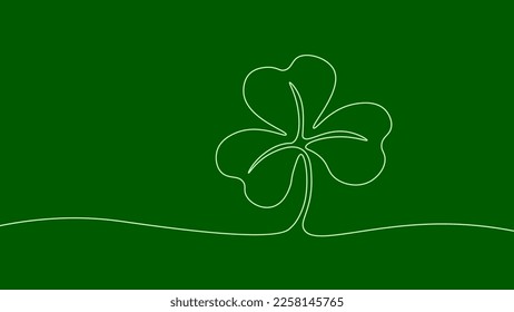 One line continuous lucky four leaves clover symbol concept. Silhouette of St Patrick's Day good luck tradition. Digital white single line sketch drawing vector illustration