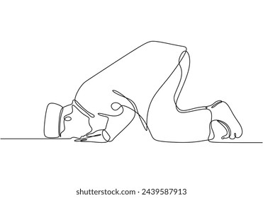 one line continuous line man prostrate for Ramadan Kareem and Eid Mubarak