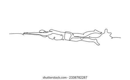 One line continuous of a man swimming. Minimalist style vector illustration in white background.