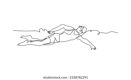 One line continuous of a man swimming. Minimalist style vector illustration in white background.