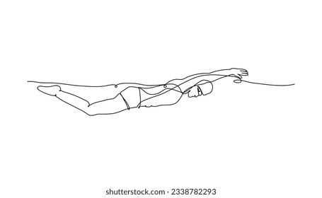 One line continuous of a man swimming. Minimalist style vector illustration in white background.