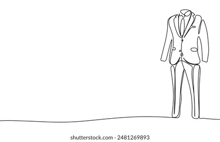 One line continuous man's suit. Hand drawn vector art.