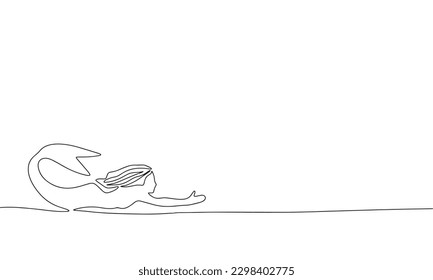 Una sirena continua en línea. Arte de línea, mujer marina como ilustración de vector de silueta de contorno dibujado a mano.