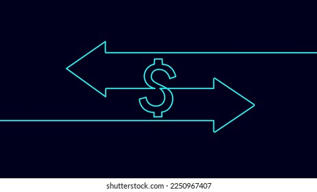 Un concepto de símbolo de flechas de intercambio continuo de dinero en una línea. Financiar el sistema financiero bancario en línea. Ilustración vectorial de puntero de moneda digital