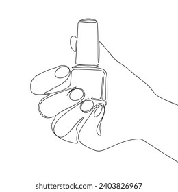 Una línea de esmalte continuo de uñas en la mano. Esmalte de uñas de línea de arte en contorno de mano. Arte vector dibujado a mano.