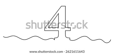 one line continuous number 4 icon. vector illustration.