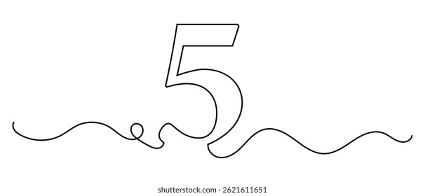 Icono de una línea continua número 5. Ilustración vectorial.