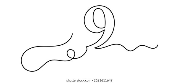 one line continuous number 9 icon. vector illustration.