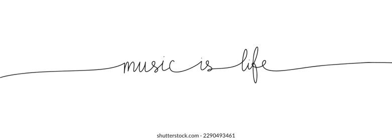 Una línea contínua de la música de frases es la vida. Cita de arte de línea. Ilustración de vector de escritura a mano