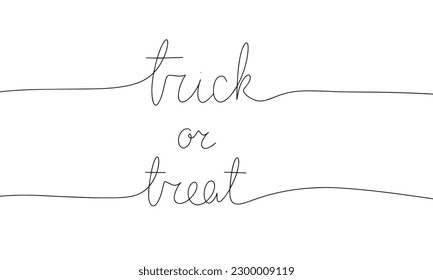 One line continuous phrase trick or treat. Happy Halloween. Line art handwriting. Isolated on white background. Vector illustration.