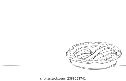 One line continuous pie. Line art traditional pie outline. Hand drawn vector art.