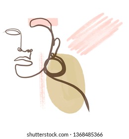 One line continuous portrait in abstract creative trendy minimalism style. Fashion and modern style illustration for greeting card, wall art, invitation design