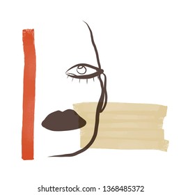 One line continuous portrait in abstract creative trendy minimalism style. Fashion and modern style illustration for greeting card, wall art, invitation design
