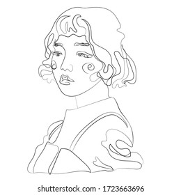 One line continuous portrait of asia woman face, hand drawn in a minimalist, abstract trendy style, flat illustration vector for contemporary Beauty Concept, t-Shirt Print, postcard, poster