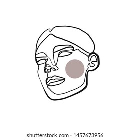 One line continuous portrait of a model girl or woman. Modern minimalism art. Beauty concept. Female face silhouette hand drawn in graphic style. 