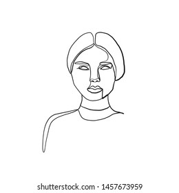 One line continuous portrait of a model girl or woman. Modern minimalism art. Beauty concept. Female face silhouette hand drawn in graphic style. 