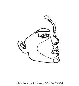 One line continuous portrait of a model girl or woman. Modern minimalism art. Beauty concept. Female face silhouette hand drawn in graphic style. 