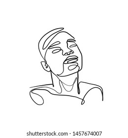 One line continuous portrait of a model girl or woman. Modern minimalism art. Beauty concept. Female face silhouette hand drawn in graphic style. 