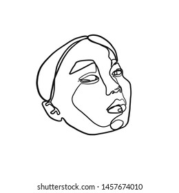 One line continuous portrait of a model girl or woman. Modern minimalism art. Beauty concept. Female face silhouette hand drawn in graphic style. 