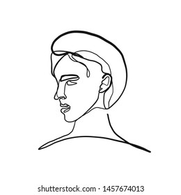 One line continuous portrait of a model girl or woman. Modern minimalism art. Beauty concept. Female face silhouette hand drawn in graphic style. 