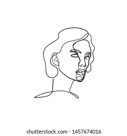 One line continuous portrait of a model girl or woman. Modern minimalism art. Beauty concept. Female face silhouette hand drawn in graphic style. 