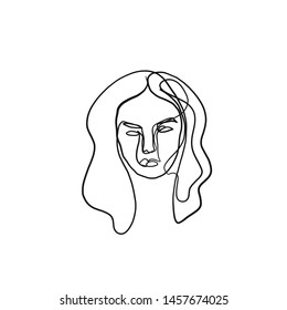 One line continuous portrait of a model girl or woman. Modern minimalism art. Beauty concept. Female face silhouette hand drawn in graphic style. 
