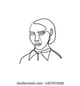 One line continuous portrait of a model girl or woman. Modern minimalism art. Beauty concept. Female face silhouette hand drawn in graphic style. 