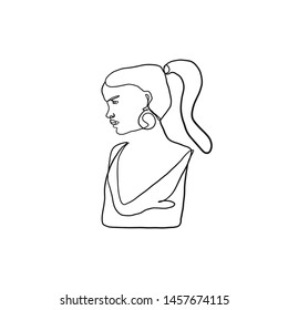 One line continuous portrait of a model girl or woman. Modern minimalism art. Beauty concept. Female face silhouette hand drawn in graphic style. 